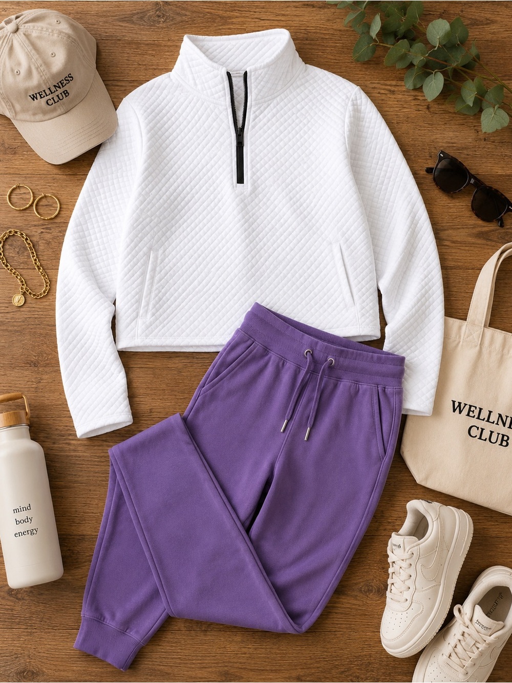 Cozy Athleisure Set |Joe Fresh Quilted Half-Zip Pullover& Lole lavender Joggers